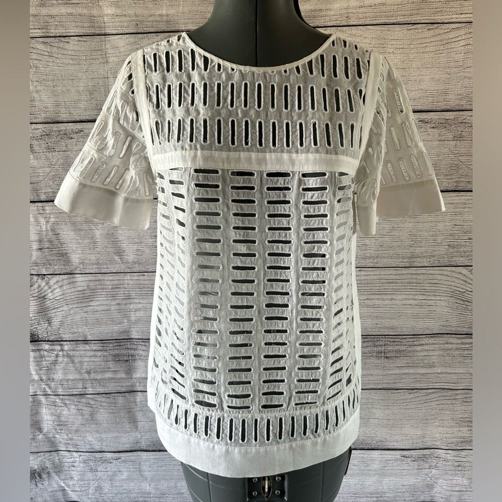 Rebecca Taylor sheer cutout white tee size 0